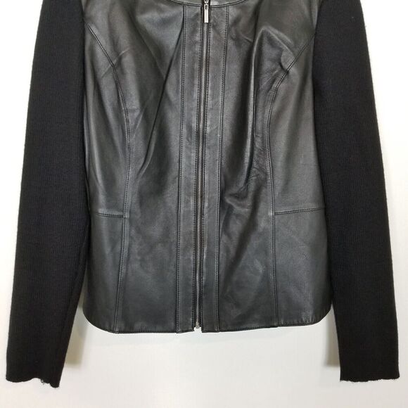 Jaclyn Smith Women Zip Up Leather Knit Mixed Media Jacket Sz L Black - Picture 3 of 8